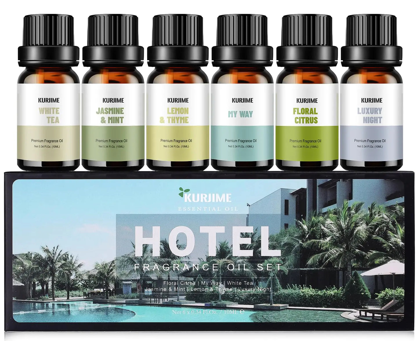 Fragrance Oils Hotel Collection Diffuser Oil Luxury Hotel Essential Oil Set for Diffuser Soap & Candle Making Scents - Luxury Night Jasmine & Mint Lemon & Thyme White Tea Floral Citrus My Way